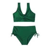 Cuoff Bikini ženski podijeljeni jednobojni remeni visokog struka seksi kupaći kostim zeleni M