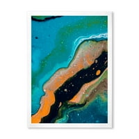 Designart 'apstraktna kompozicija mramora u narandžastoj i plavoj II' moderni uokvireni umjetnički Print