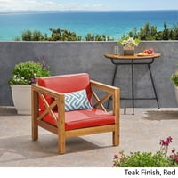 ELISHA vanjska stolica za drva za drvo sa jastukom, tikovima i crvenom bojom