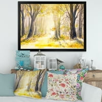 Designart' Bright Sunshine Through The Yellow Forest Trees I ' Tradicionalni Uokvireni Umjetnički Print