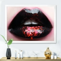 Designart 'Punašne ženske usne s ružičastom i Crnom' moderni uokvireni umjetnički Print