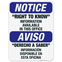 Pravo na poznavanje informacija dostupnih na zahtev dvojezični znak, OSHA znak Obaveštenja, reflektujući