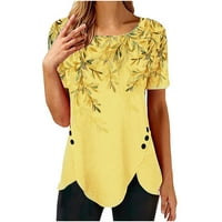 Ženski list cvjetni vrhovi kvadratni vrat kratkih rukava s majicom ukrase neregularne bluze za bluzu prozračne