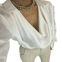 Elegantne Ženske Jednobojne Košulje Spuštene Kragne Sa Kapuljačom Sa Niskim Izrezom Duge Bluze Za Rukave