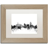Cincinnati Ohio Skyline B & W Umjetnost platna Michaela Tompsetta, bijeli mat, okvir od breze