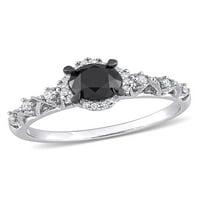 Carat T. W. crno-bijeli dijamant 14kt bijeli Zlatni oreol Vintage zaručnički prsten