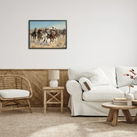 Stupell industrije galopirajući Konji stado Kauboji Kasaju pustinjski pijesak slika Crni uokvireni Art