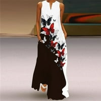 Gotyou haljine ženske mode ljetni Casual Print V-izrez seksi haljine bez rukava duge bijele 2XL