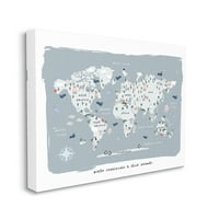Stupell Industries svjetski kontinenti i regionalne životinje mapa meka plava novost slika Galerija-Wrapped
