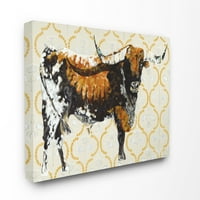 Stupell Kućni dekor Zlatna krava životinjski uzorak neutralna slika na platnu zidna Umjetnost Stephanie