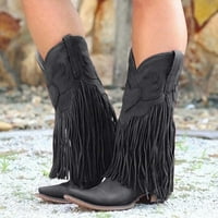 Ženske čizme Koža Square TOE Tassel cipele sa niskim potpeticama Zapadne gležnjače kaubojske čizme Slobodno