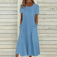 Ženske haljine klirens dužina gležnja modni čvrsti kratki rukav Maxi okrugli izrez ljetna haljina Plava