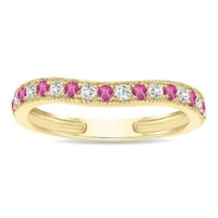Ženski Pink Topaz i Diamond Channel Set vjenčani prsten od 10k žutog zlata