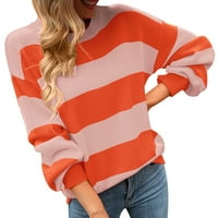 Lisingtool džemperi za žene Casual Dugi rukav u boji blok traka pleteni džemper lagani pulover džemper