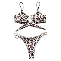 Aayomet Brazilski prstenovi Bikini Kupaći kupaći kostimi ženski metalni kupaći kupaći ženski dvodijelni odijelo Teen Swim Tops, kafa L