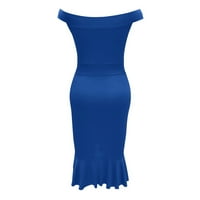 Ženske Casual haljine za žene labave zabave čvrste off-the-ramena srednje dužine rukav Sun Dress Blue