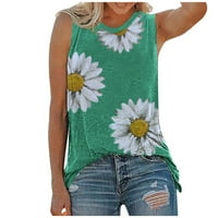 Ženski rukavi bez rukava Retro Tees ljetni trendi tunika Crewneck Camisole Daisy Print Shirts Floral Tshirts