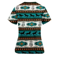 Scrub Tops žene rastezljivi etnički stil Vintage Aztec Print kratki rukav sestrinska uniforma s džepom