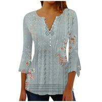 APEPAL Womens Ljetni tunic vrhovi naziva košulja cvjetnog tiskana Henley majice trendy casual mahune bluze sive m