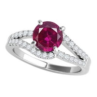 AOne Jewelry 1. Ct. Kreiran Ruby i Diamond Twin Shank zaručnički prsten izrađen od 14k punog bijelog zlata