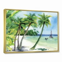 Palma sa ljetnom plažom Uramljeno slikanje platno Art Print