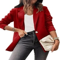Ženske jednoredne poslovne jakne sa dugmadima za žene otvoreni prednji blejzeri odijelo okovratnik jesenji Dugi rukav Regular Fit Coat Red 3xl
