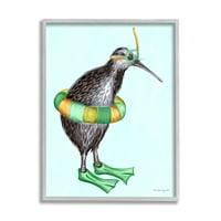Stupell Industries Kiwi Bird Plinu Tube Flippers Ljetno ilustracija Grafička umjetnost Siva uokvirena