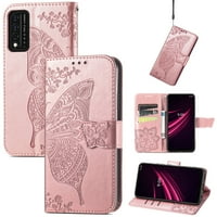 Torbica za novčanik za T-Mobile REVVL v+ 5G, leptir i cvijet reljefna PU koža TPU Inner Shell Magnetic