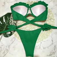 Seksi Bikinis Set Ruffles Ženski Čvrsti Bandage Set Brazilski Kupaći Kostimi Zeleni M
