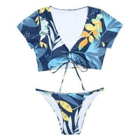 Ženski Bikini Setovi dva kupaćih kostima kupaćih kostima kratki rukav vezani Split bikini sa printom kupaćeg kostima